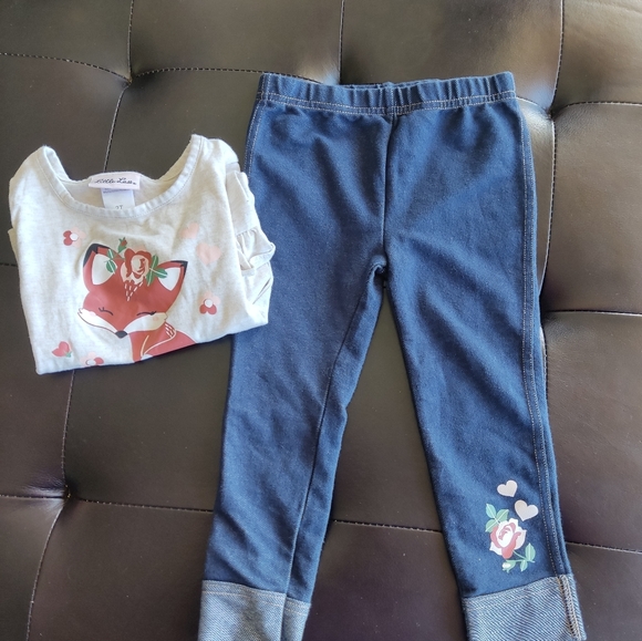 Little Lass Girls' Floral Fox Top and Leggings Set Size 2T - Picture 5 of 7